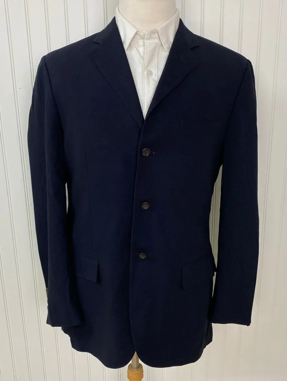 VTG Polo Ralph Lauren Italy Blue Label 3-button navy wool suit jacket blazer 40R